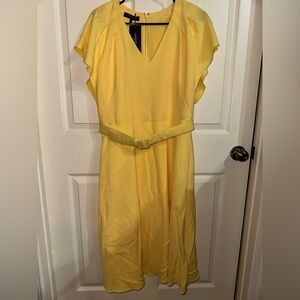Lafayette 148 New York Yellow V-Neck Belted Midi Dress 8 NWT summer spring